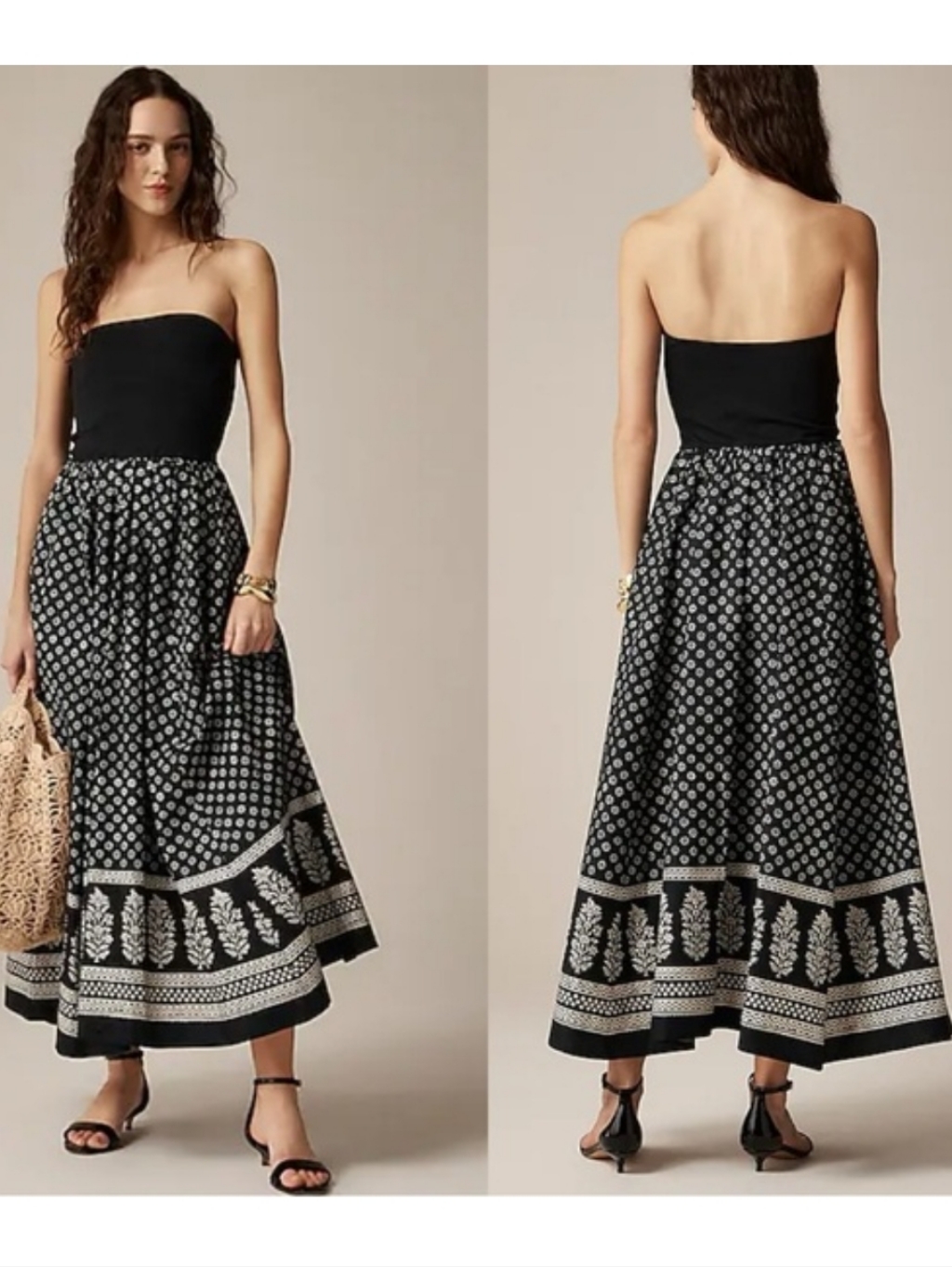 J. Crew Strapless Mixy Dress In Block Print - Black & Cream